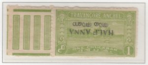 travancore-cochin-16-half-anna-on-one-cash-yellow-green-perforated-12-surcharge-inverted